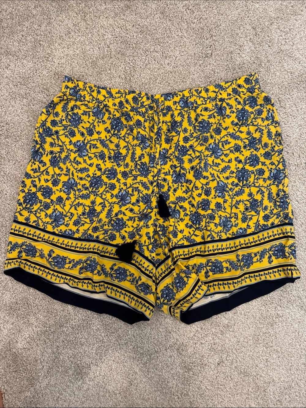 J. Jill Yellow Floral Shorts with Navy Tassel - Picture 2 of 6